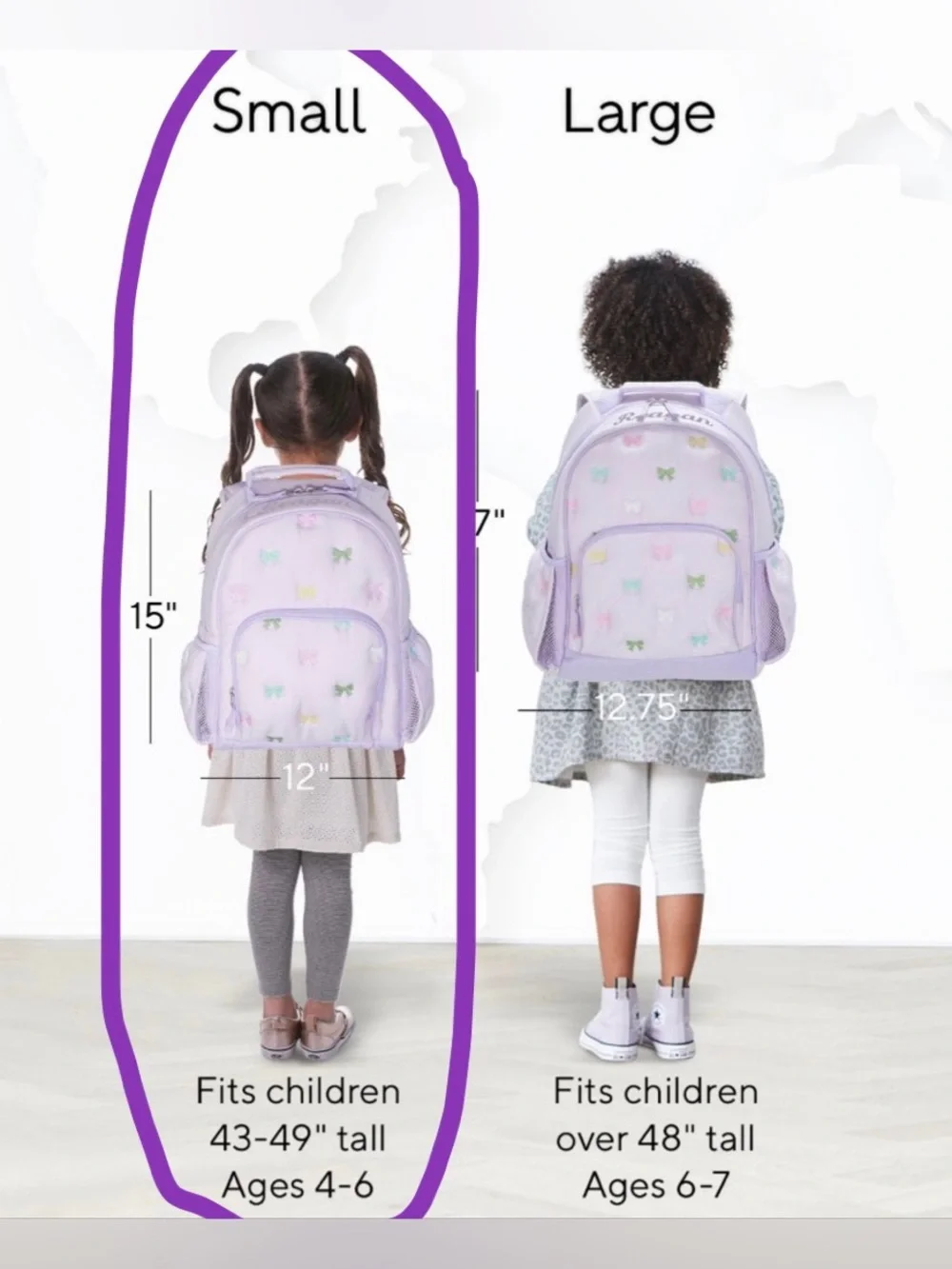 New Pottery Barn Mackenzie Puffer Lavender Bows Backpack Size Small